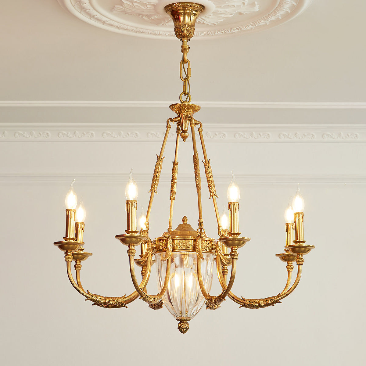 Ashford Brass Chandelier | Luxury French Provincial Glass & Brass Pendant