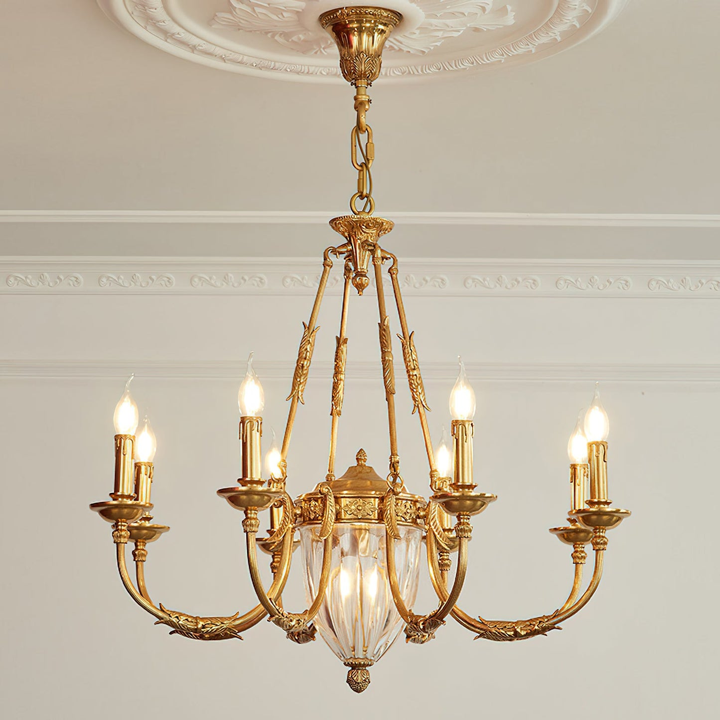 Ashford Brass Chandelier | Luxury French Provincial Glass & Brass Pendant