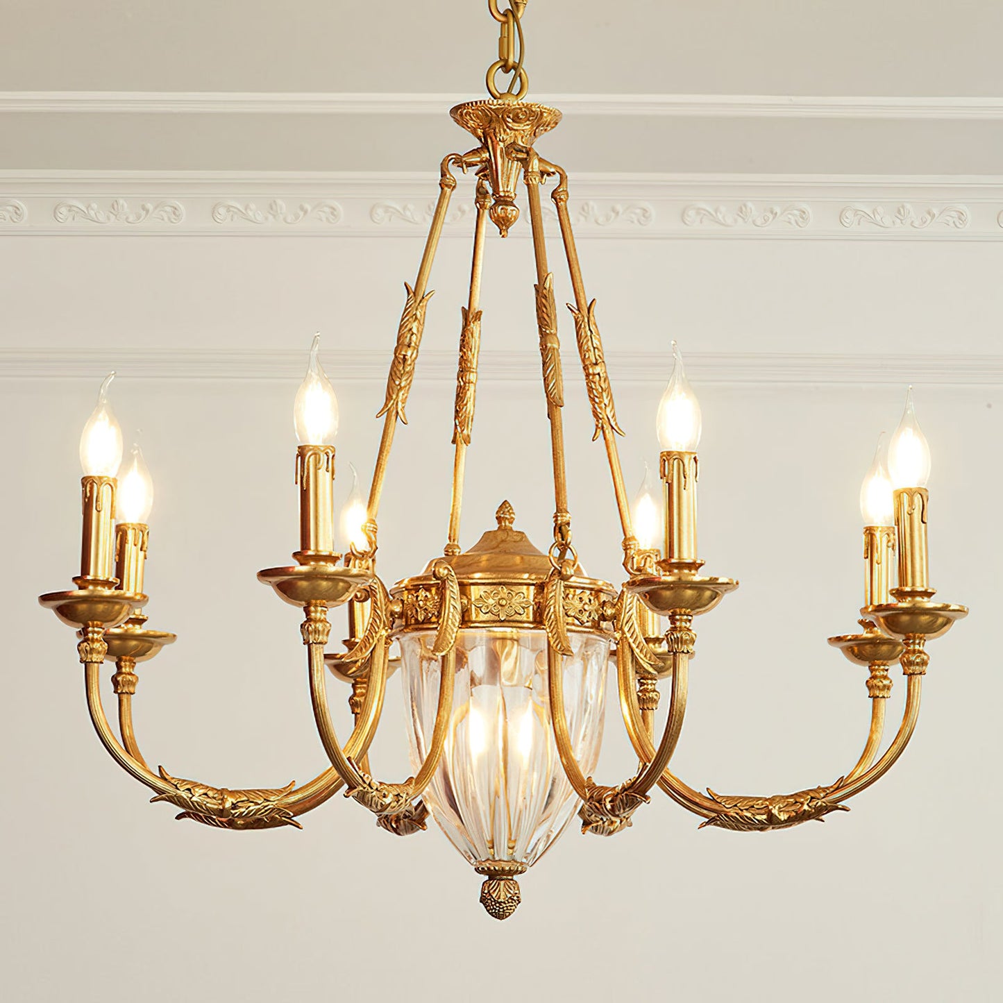 Ashford Brass Chandelier | Luxury French Provincial Glass & Brass Pendant