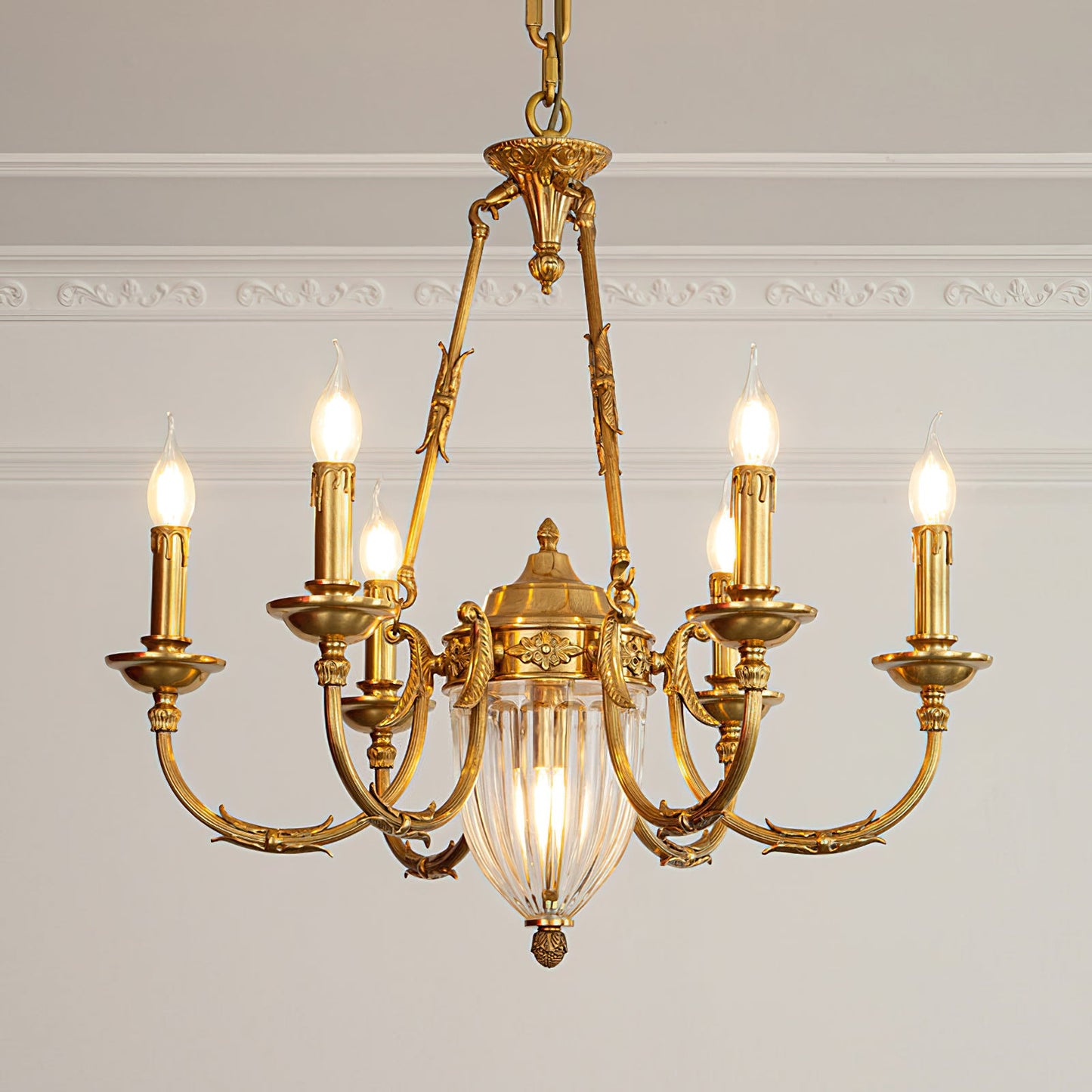 Ashford Brass Chandelier | Luxury French Provincial Glass & Brass Pendant