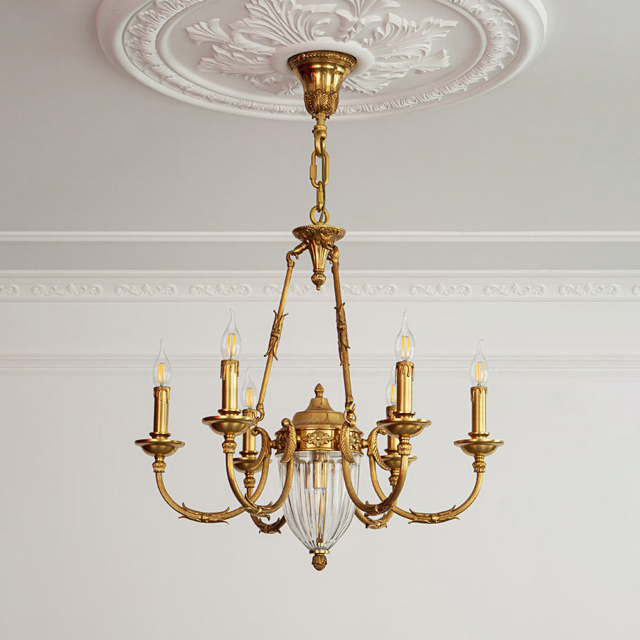 Ashford Brass Chandelier | Luxury French Provincial Glass & Brass Pendant