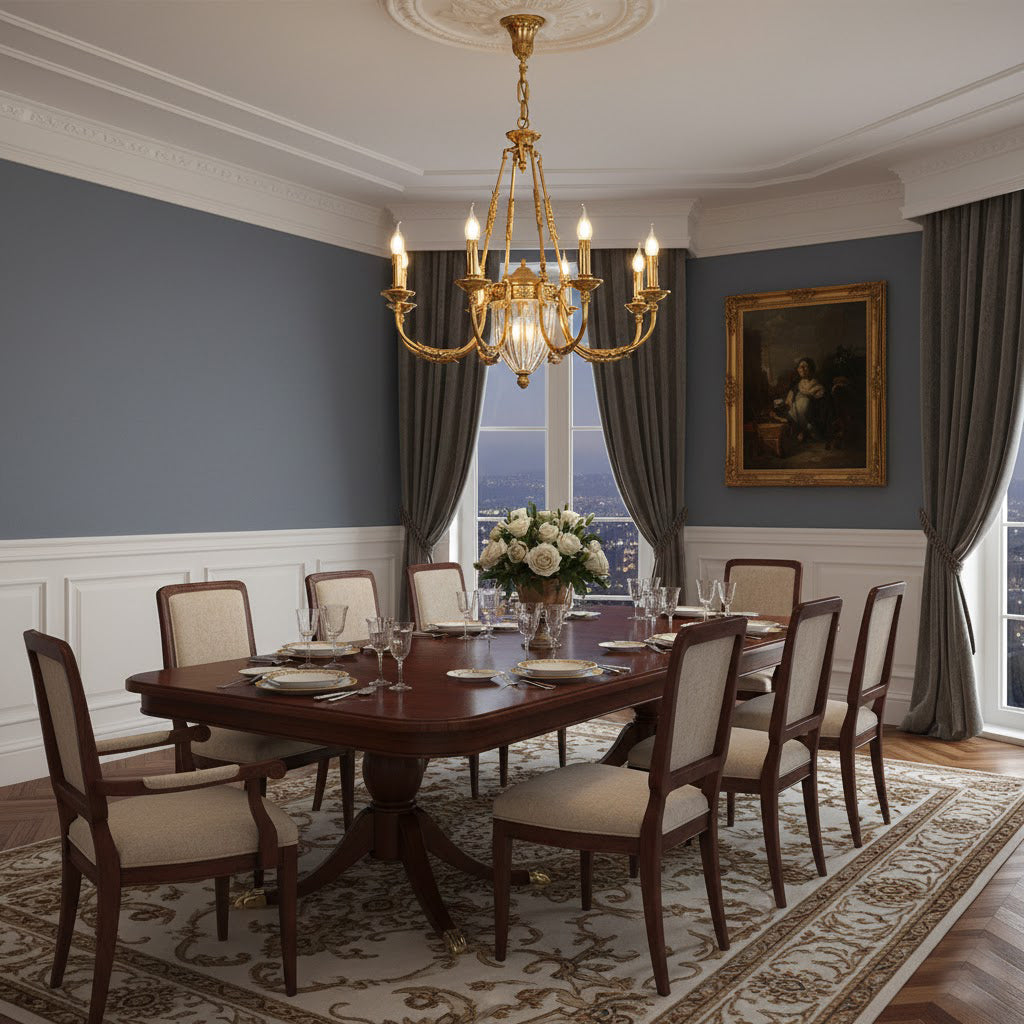 Ashford Brass Chandelier | Luxury French Provincial Glass & Brass Pendant