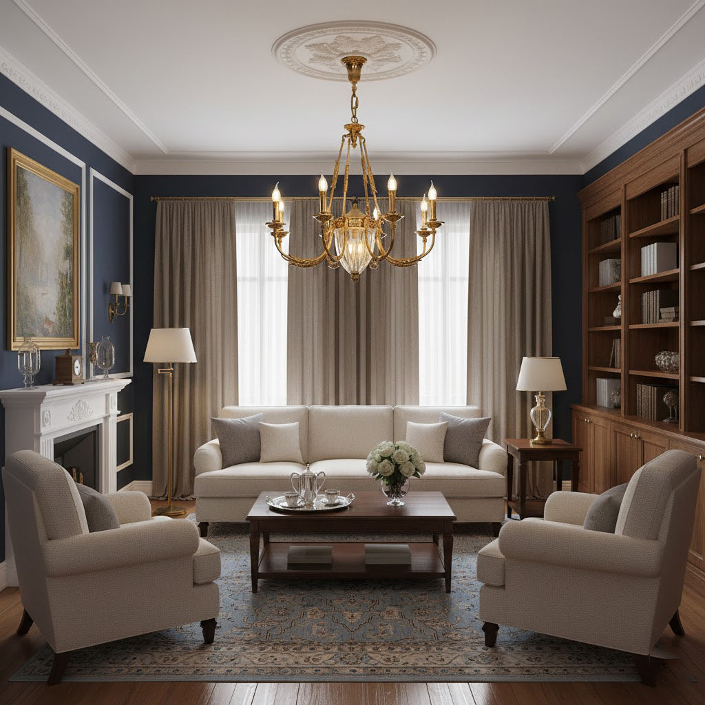 Ashford Brass Chandelier | Luxury French Provincial Glass & Brass Pendant