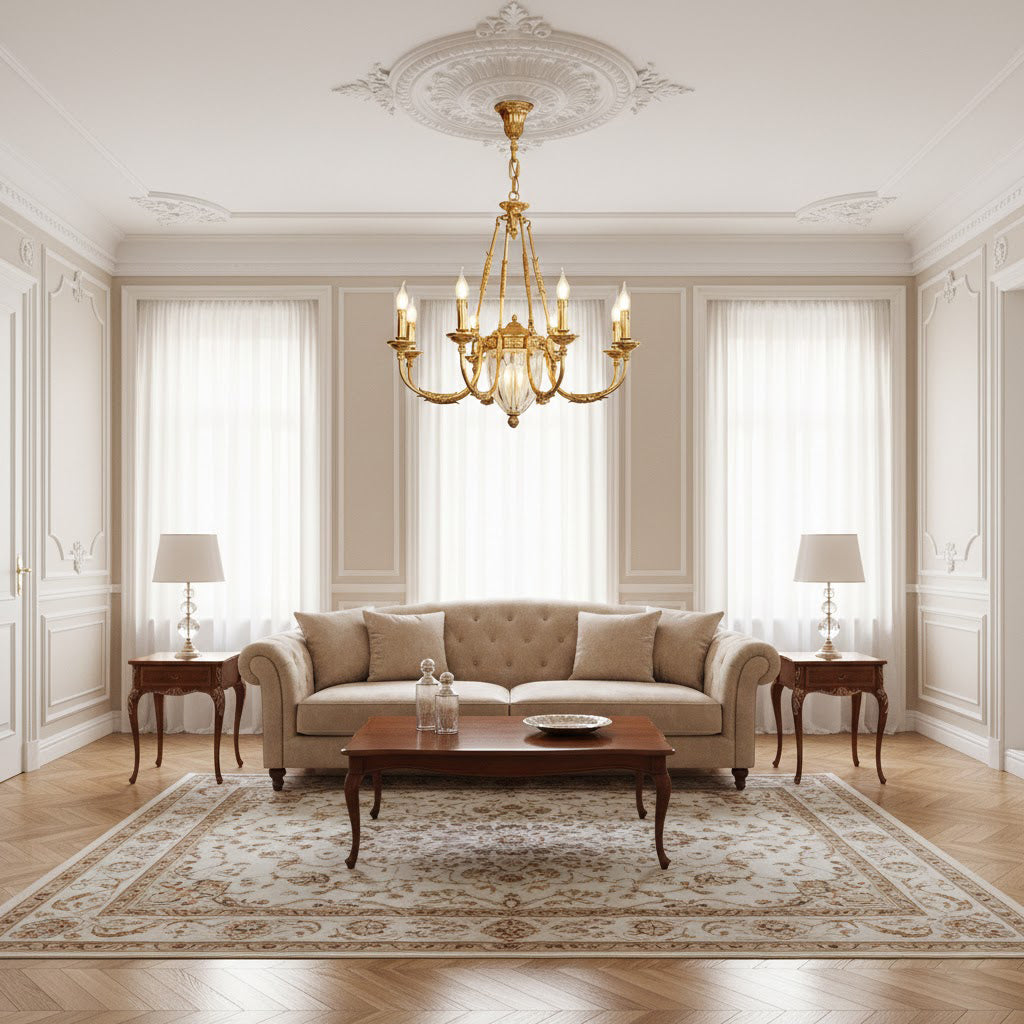 Ashford Brass Chandelier | Luxury French Provincial Glass & Brass Pendant