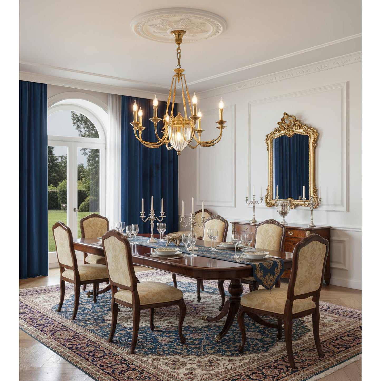 Ashford Brass Chandelier | Luxury French Provincial Glass & Brass Pendant