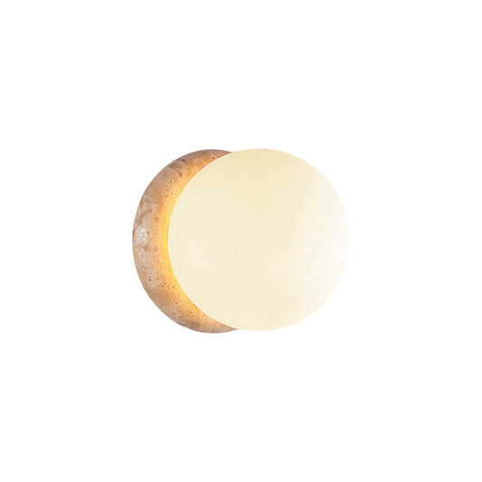 Asteroid Wall Lamp | Luxury 6-Inch Cubic Beige Travertine & Glass Sconce