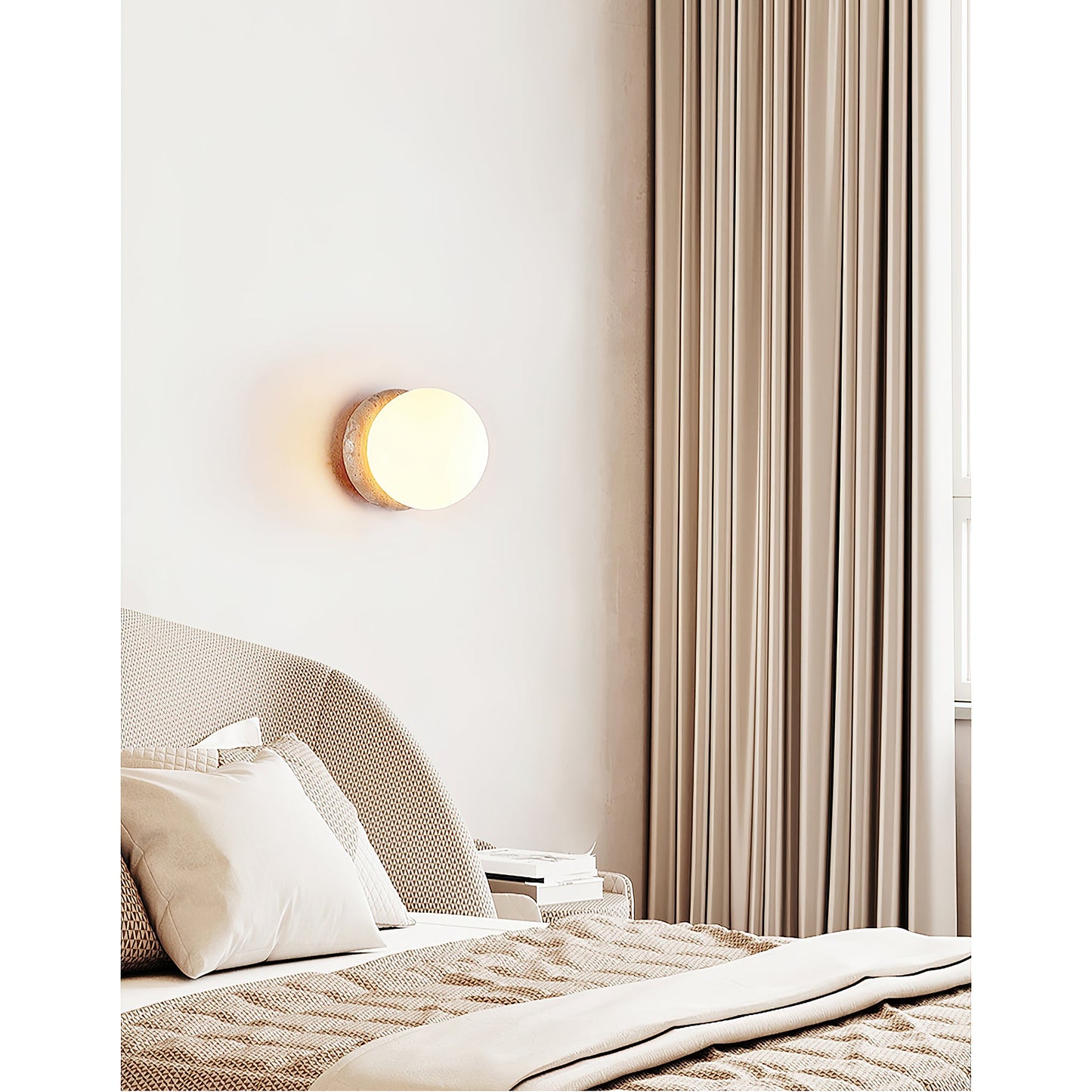 Asteroid Wall Lamp | Luxury 6-Inch Cubic Beige Travertine & Glass Sconce