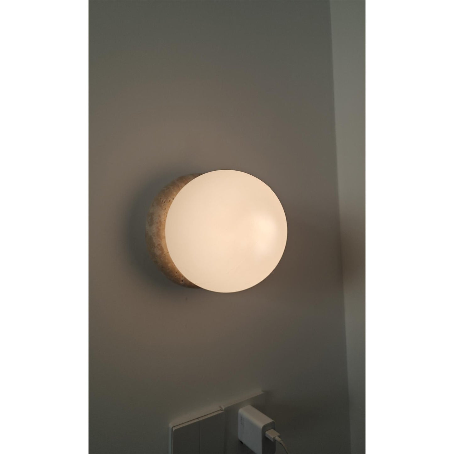 Asteroid Wall Lamp | Luxury 6-Inch Cubic Beige Travertine & Glass Sconce