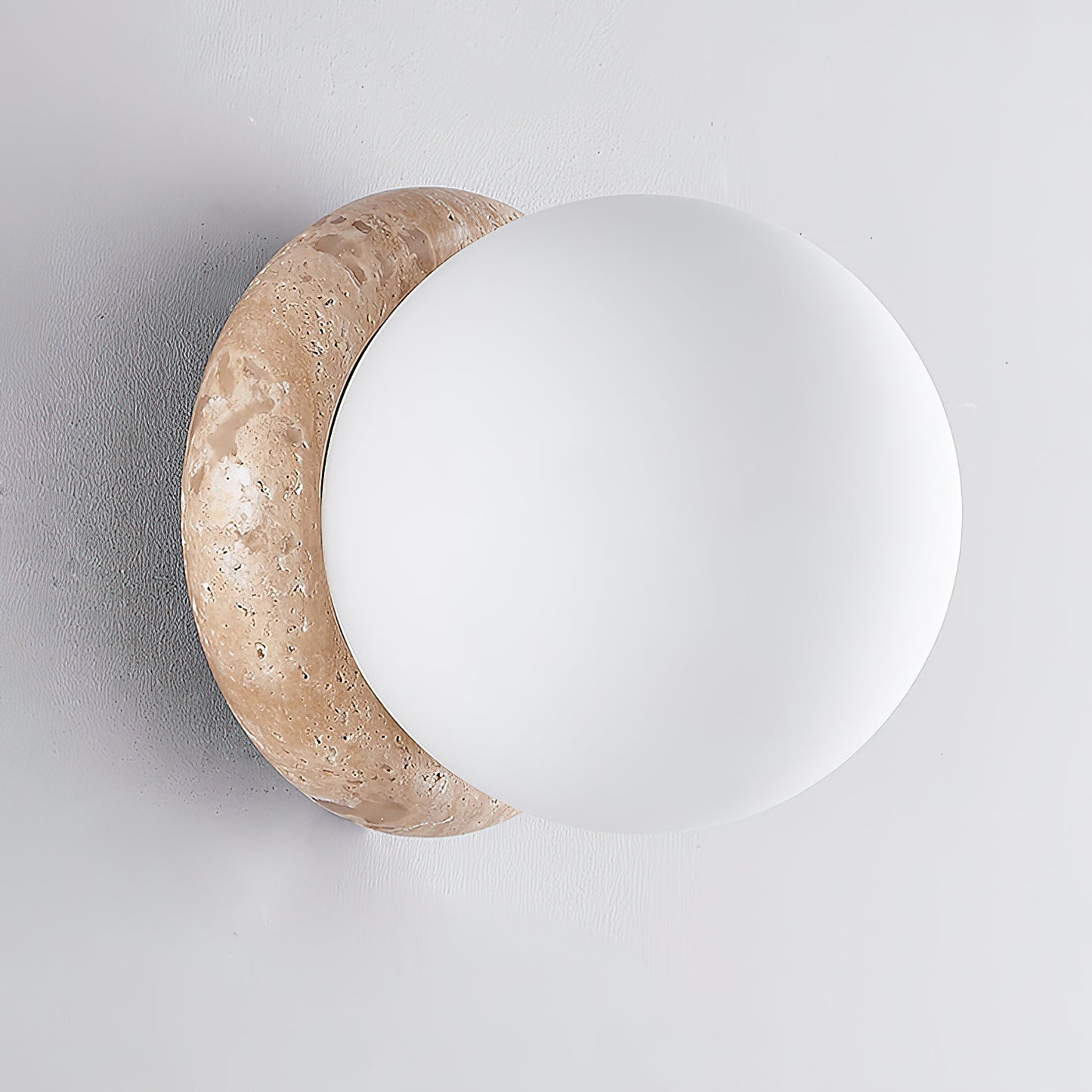 Asteroid Wall Lamp | Luxury 6-Inch Cubic Beige Travertine & Glass Sconce
