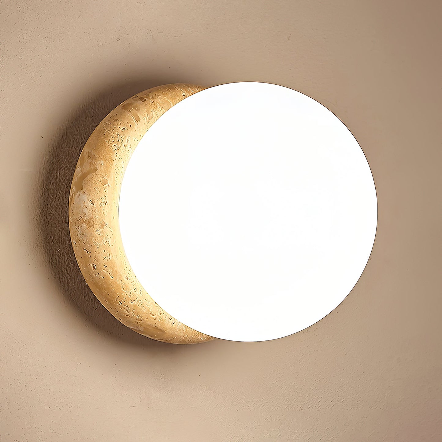 Asteroid Wall Lamp | Luxury 6-Inch Cubic Beige Travertine & Glass Sconce