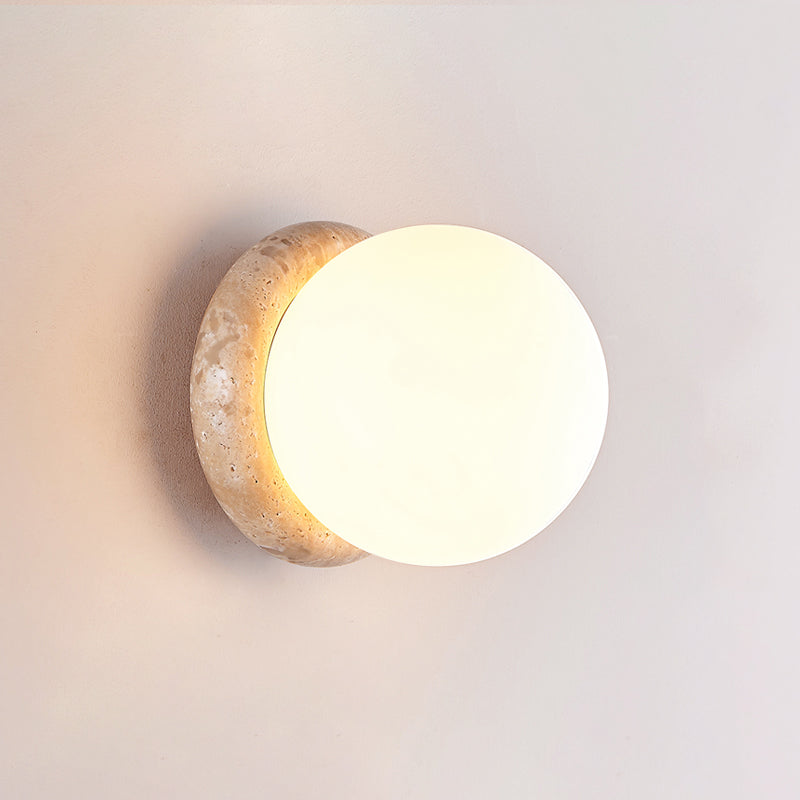 Asteroid Wall Lamp | Luxury 6-Inch Cubic Beige Travertine & Glass Sconce