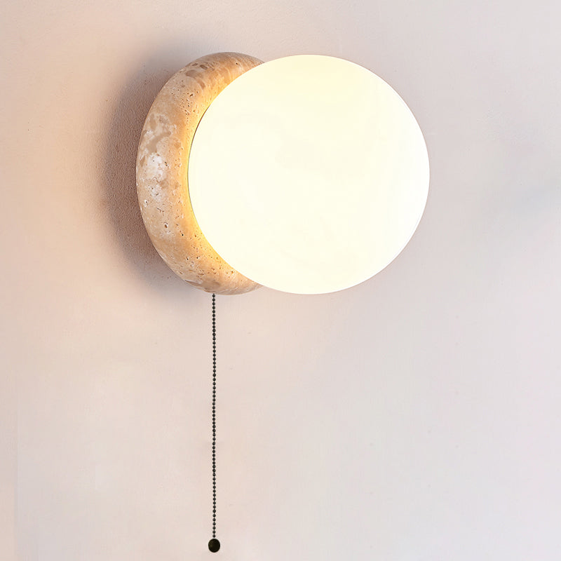 Asteroid Wall Lamp | Luxury 6-Inch Cubic Beige Travertine & Glass Sconce