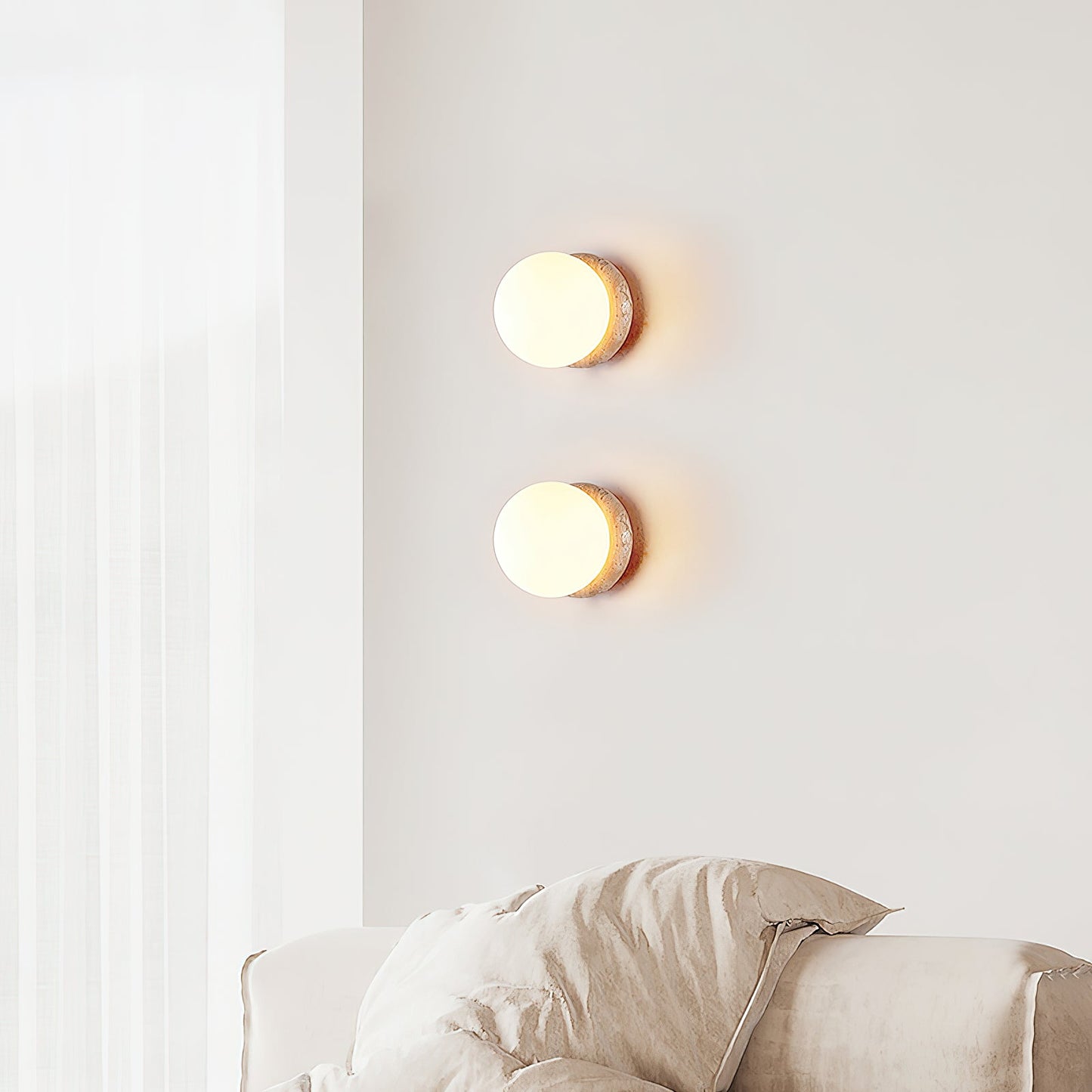 Asteroid Wall Lamp | Luxury 6-Inch Cubic Beige Travertine & Glass Sconce