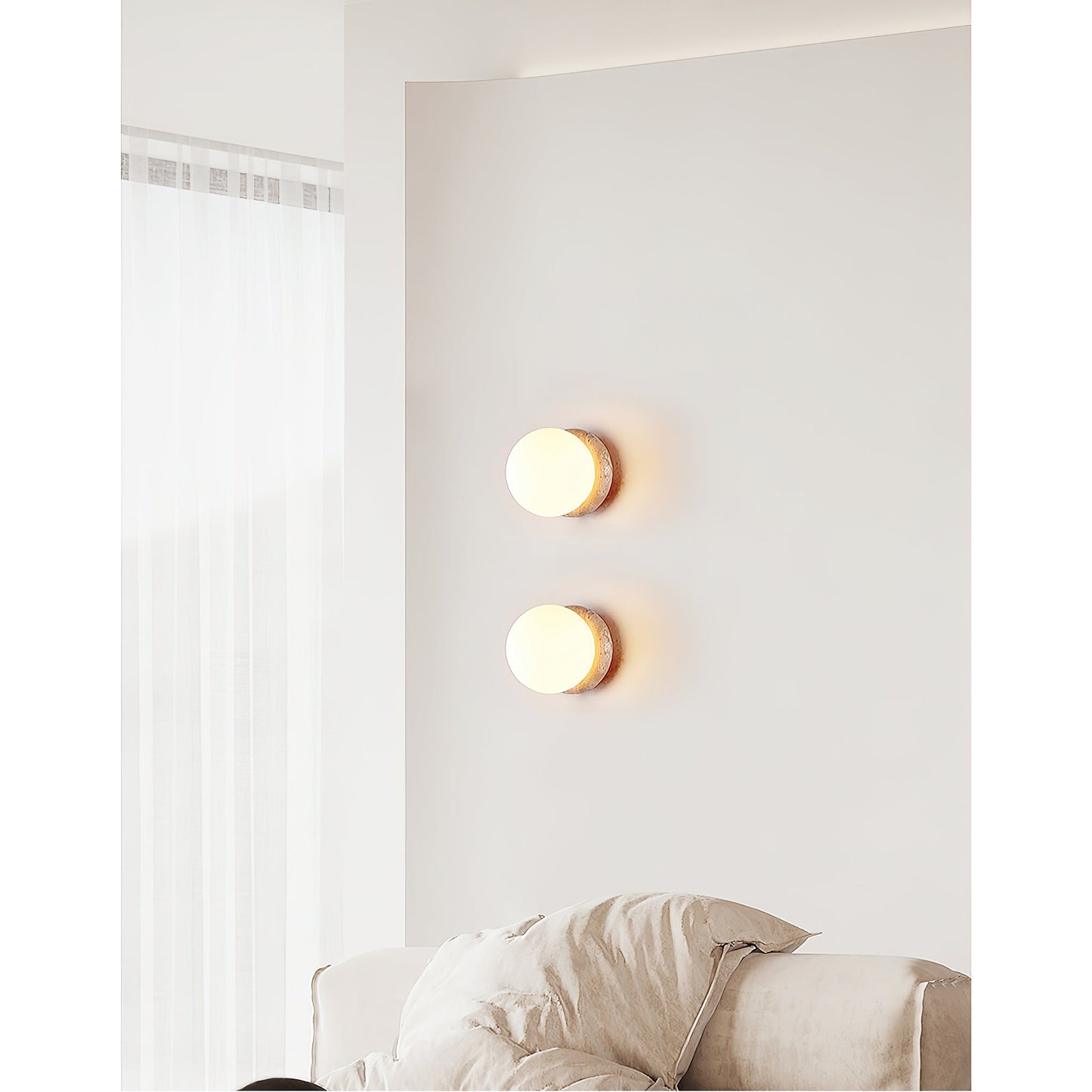 Asteroid Wall Lamp | Luxury 6-Inch Cubic Beige Travertine & Glass Sconce