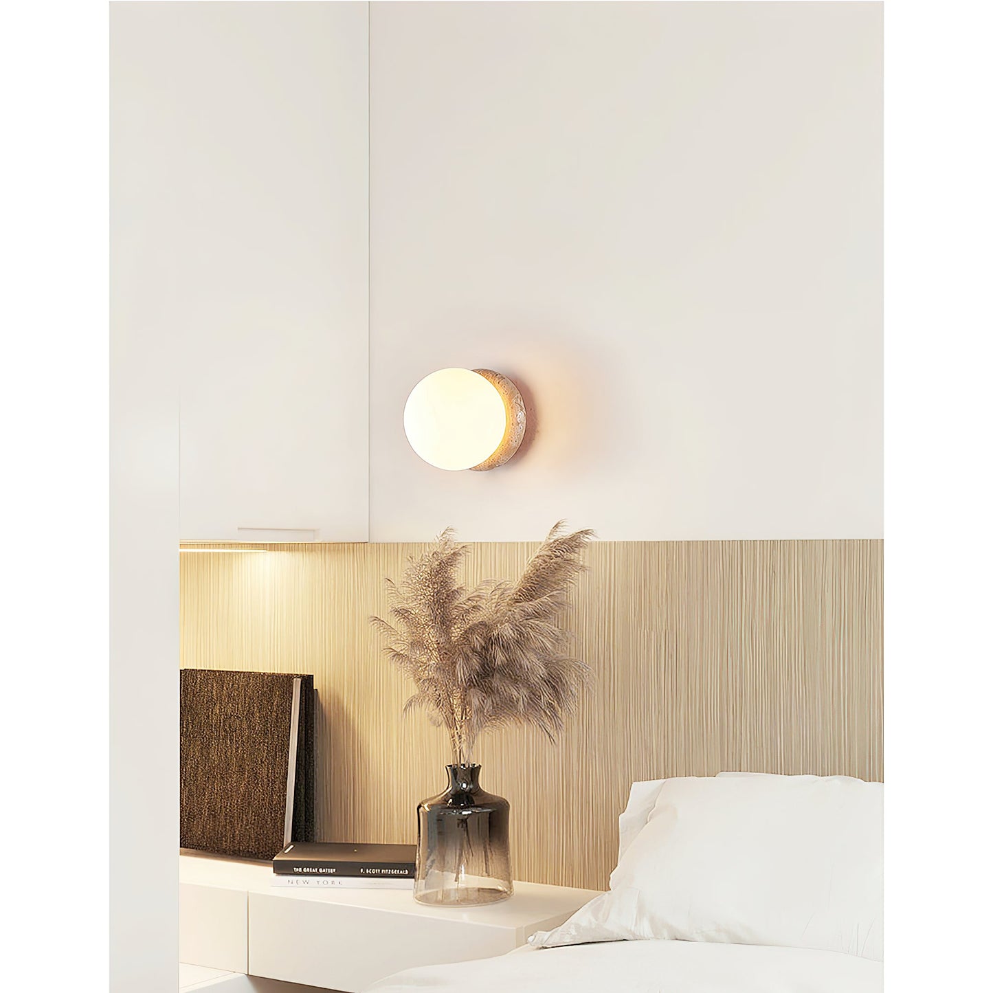 Asteroid Wall Lamp | Luxury 6-Inch Cubic Beige Travertine & Glass Sconce