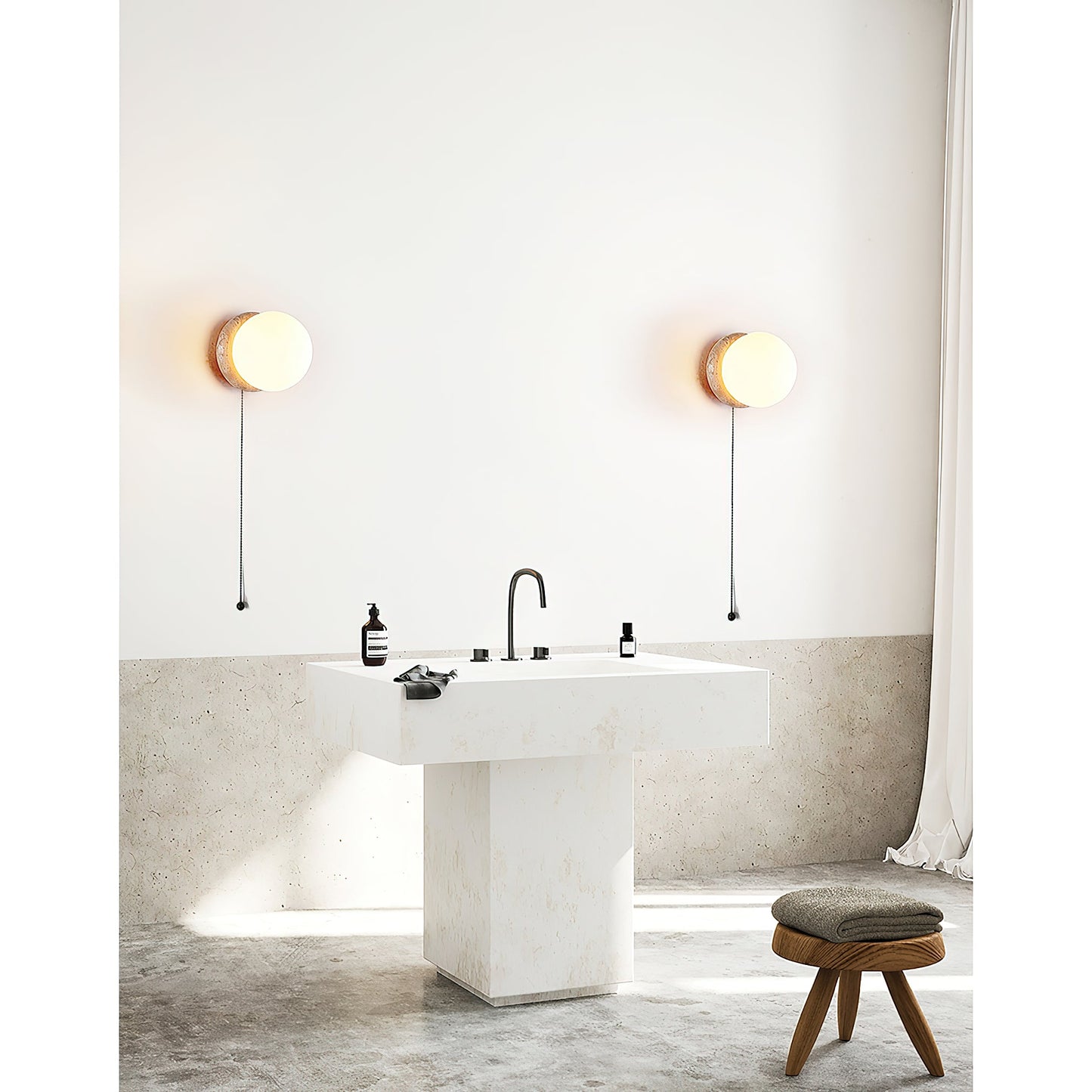 Asteroid Wall Lamp | Luxury 6-Inch Cubic Beige Travertine & Glass Sconce