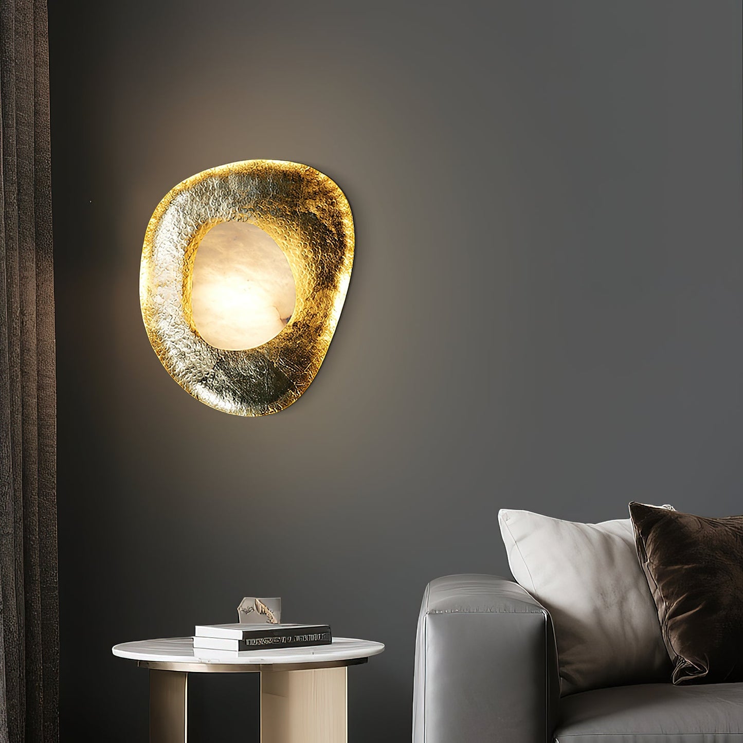 Astoria Hammered Lotus Leaf Sconce | Luxury Brass & Alabaster Wall Light