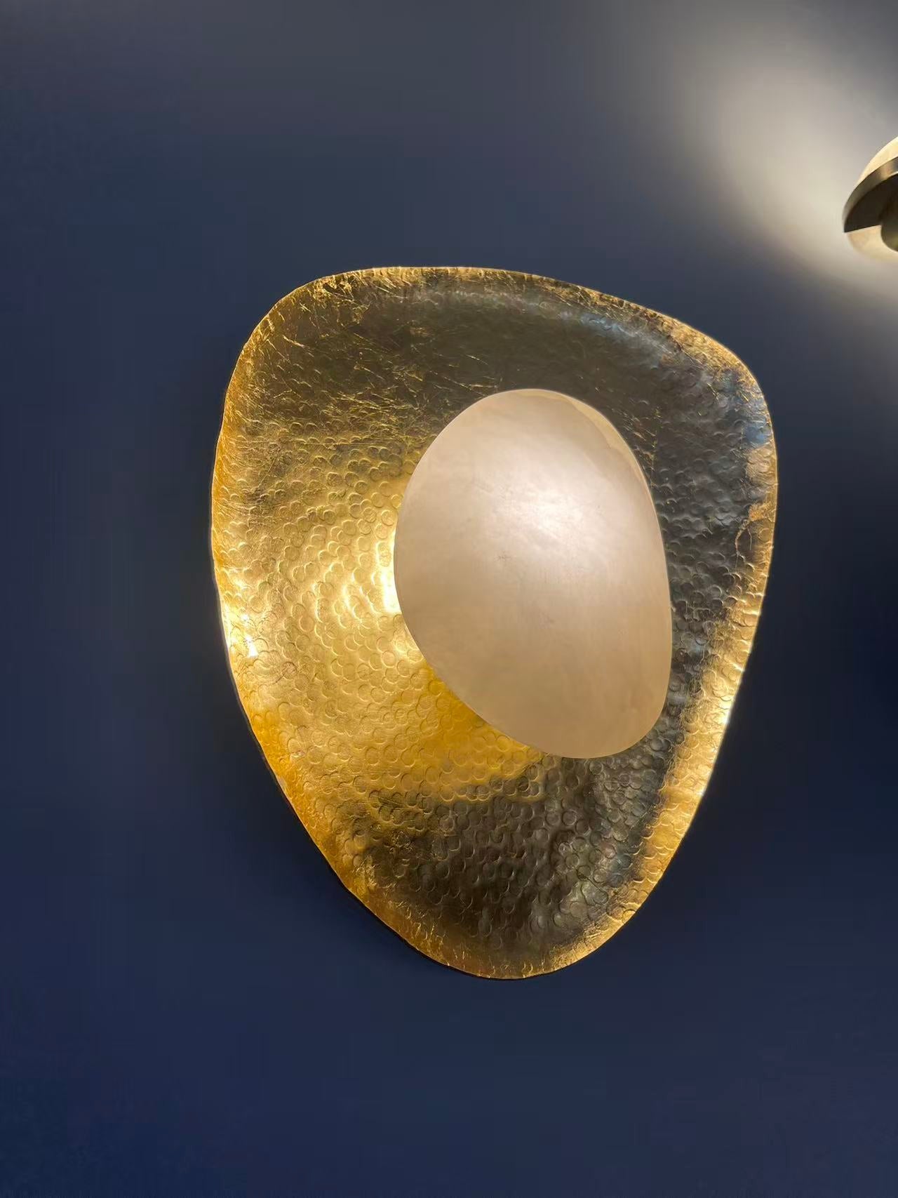 Astoria Hammered Lotus Leaf Sconce | Luxury Brass & Alabaster Wall Light