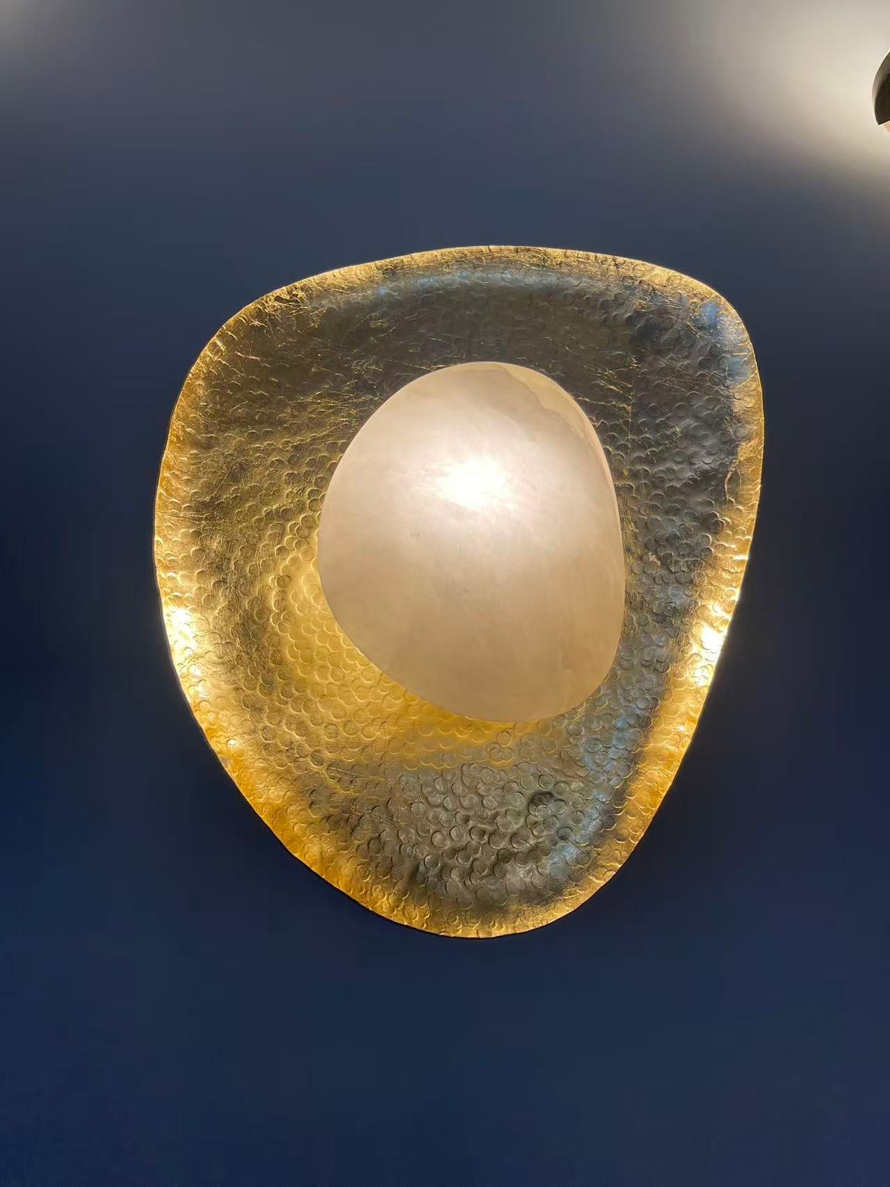 Astoria Hammered Lotus Leaf Sconce | Luxury Brass & Alabaster Wall Light