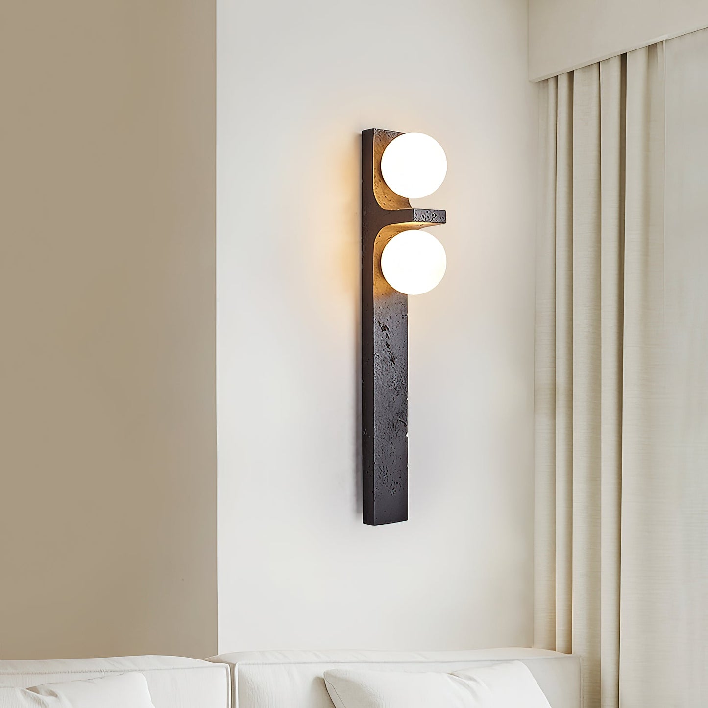 Asymmetrical Travertine Wall Sconce | Luxury 20-Inch Natural Stone & Glass Light