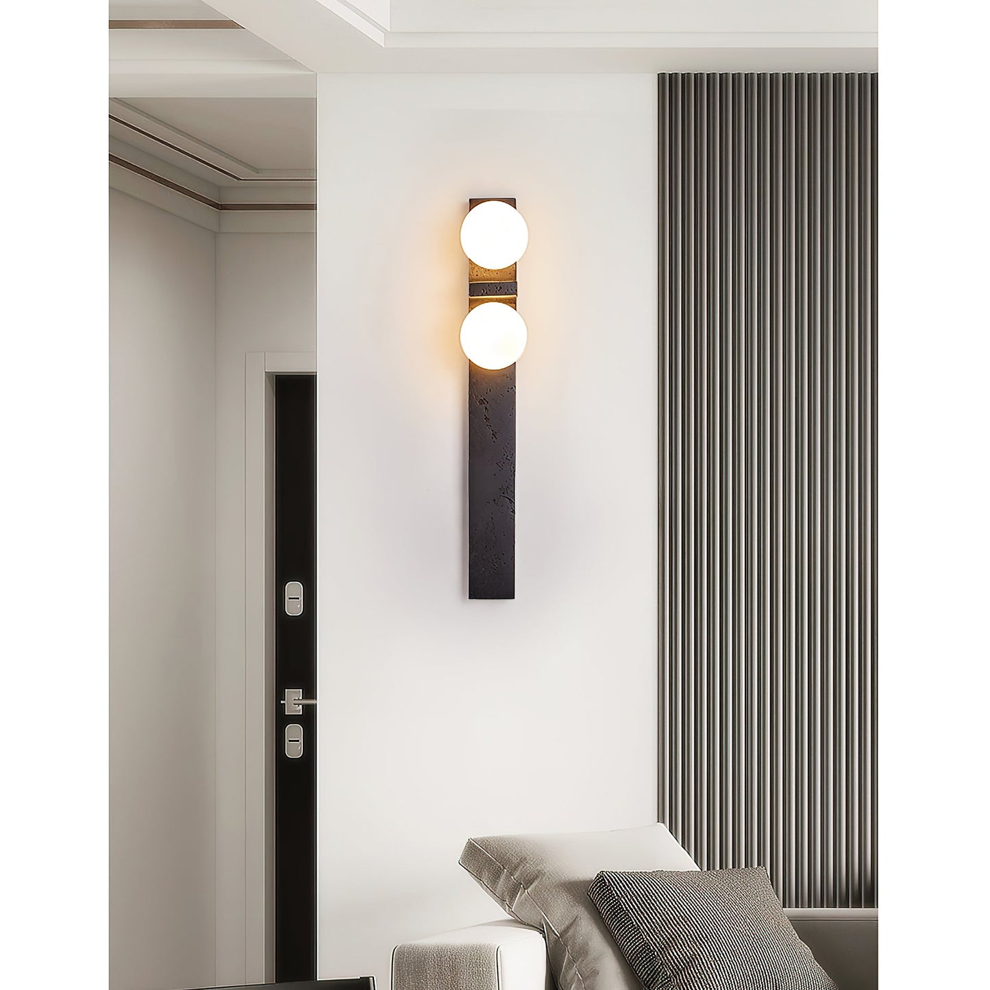 Asymmetrical Travertine Wall Sconce | Luxury 20-Inch Natural Stone & Glass Light