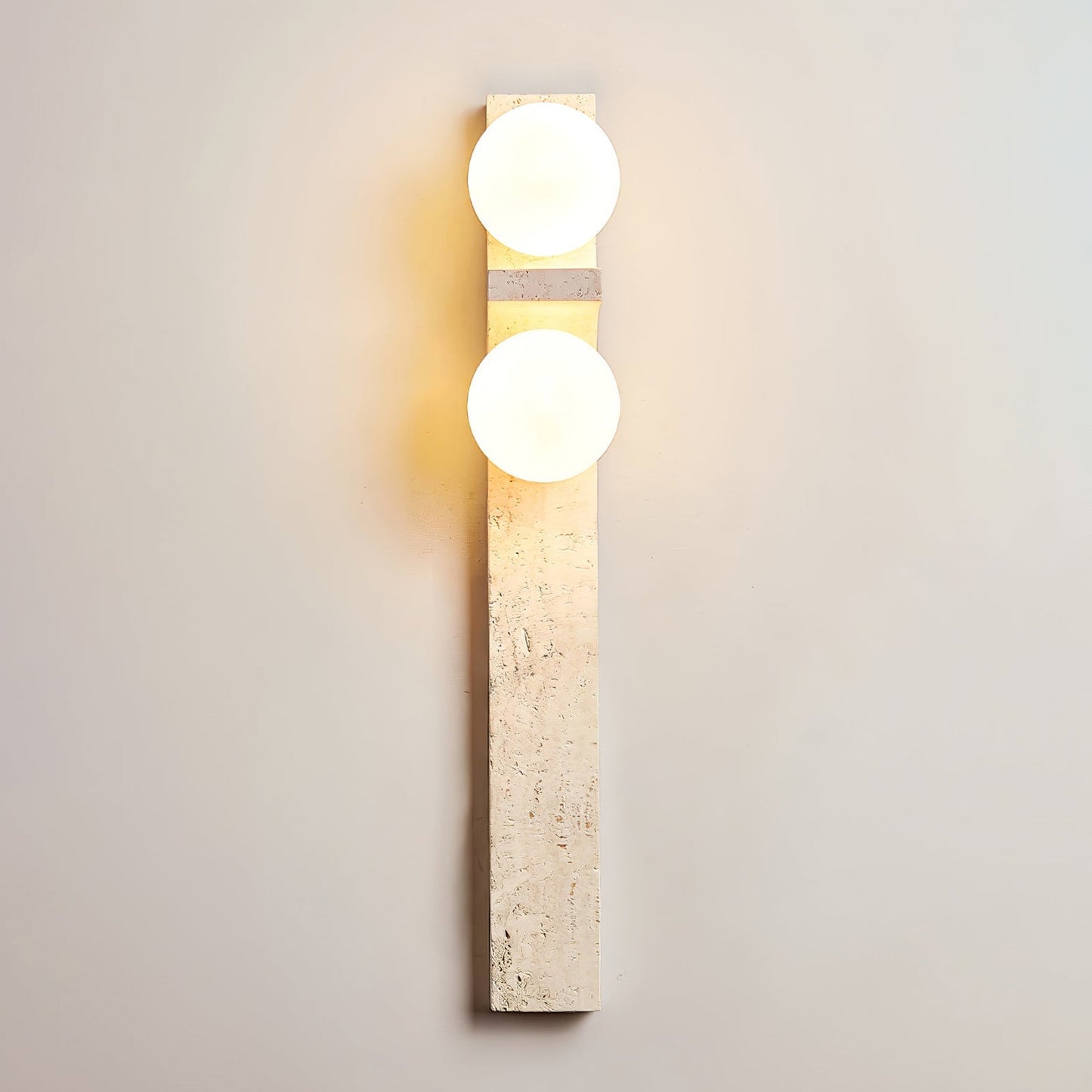 Asymmetrical Travertine Wall Sconce | Luxury 20-Inch Natural Stone & Glass Light