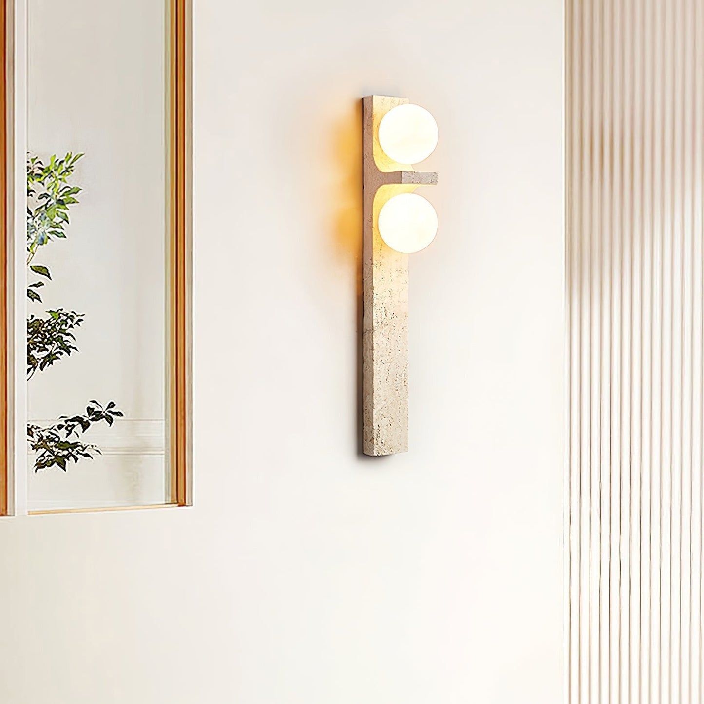 Asymmetrical Travertine Wall Sconce | Luxury 20-Inch Natural Stone & Glass Light
