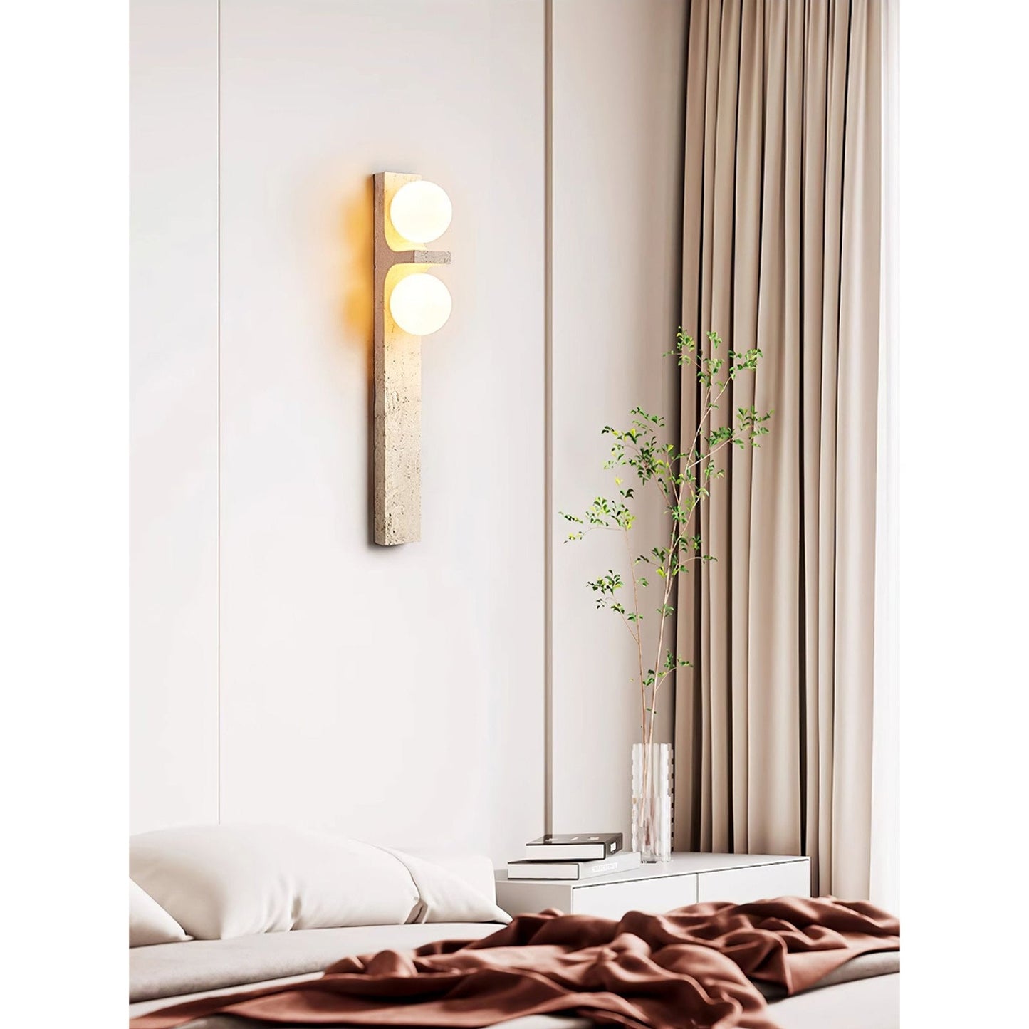 Asymmetrical Travertine Wall Sconce | Luxury 20-Inch Natural Stone & Glass Light