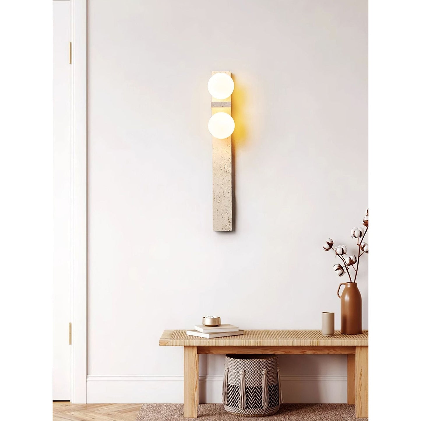 Asymmetrical Travertine Wall Sconce | Luxury 20-Inch Natural Stone & Glass Light