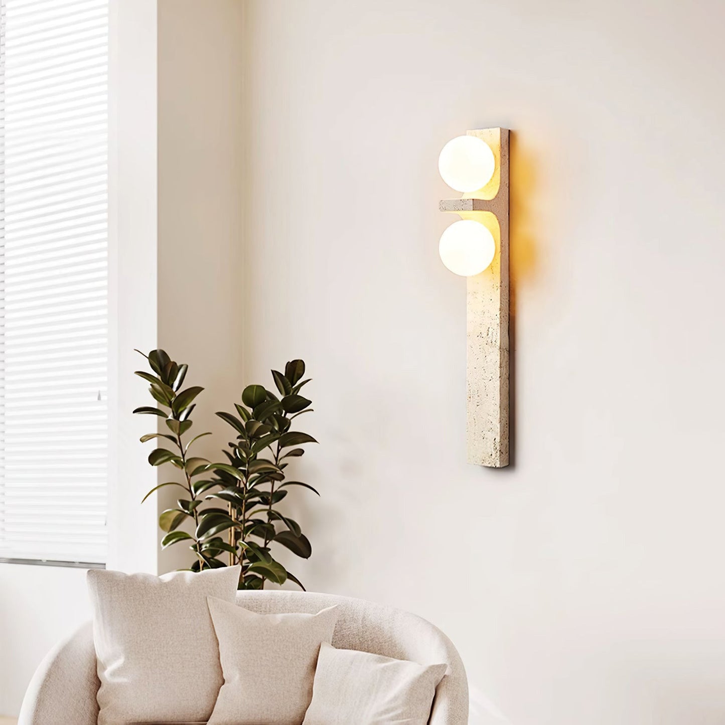 Asymmetrical Travertine Wall Sconce | Luxury 20-Inch Natural Stone & Glass Light