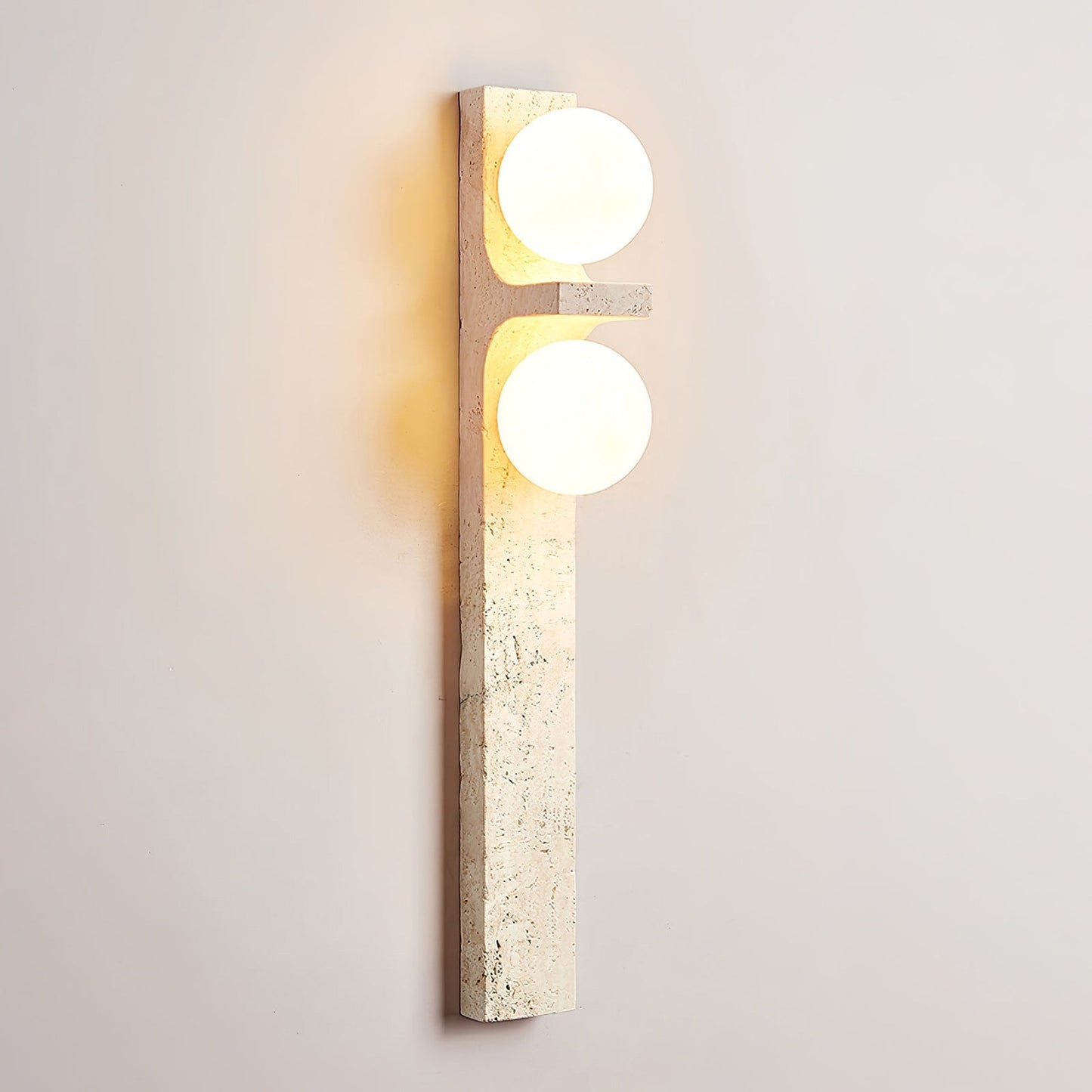 Asymmetrical Travertine Wall Sconce | Luxury 20-Inch Natural Stone & Glass Light