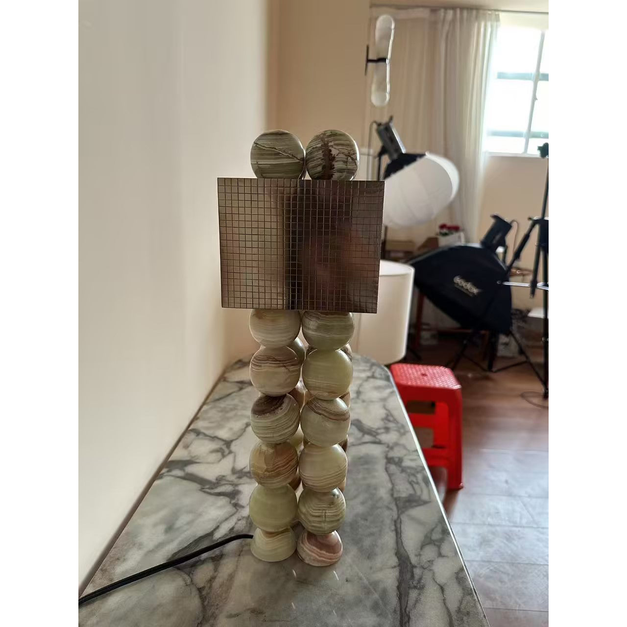 Atalaya Table Lamp | Luxury Natural Cyan Jade & Mirror Gold Statement Light