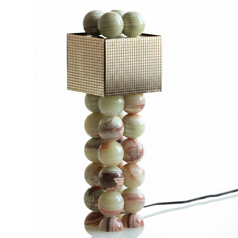 Atalaya Table Lamp | Luxury Natural Cyan Jade & Mirror Gold Statement Light