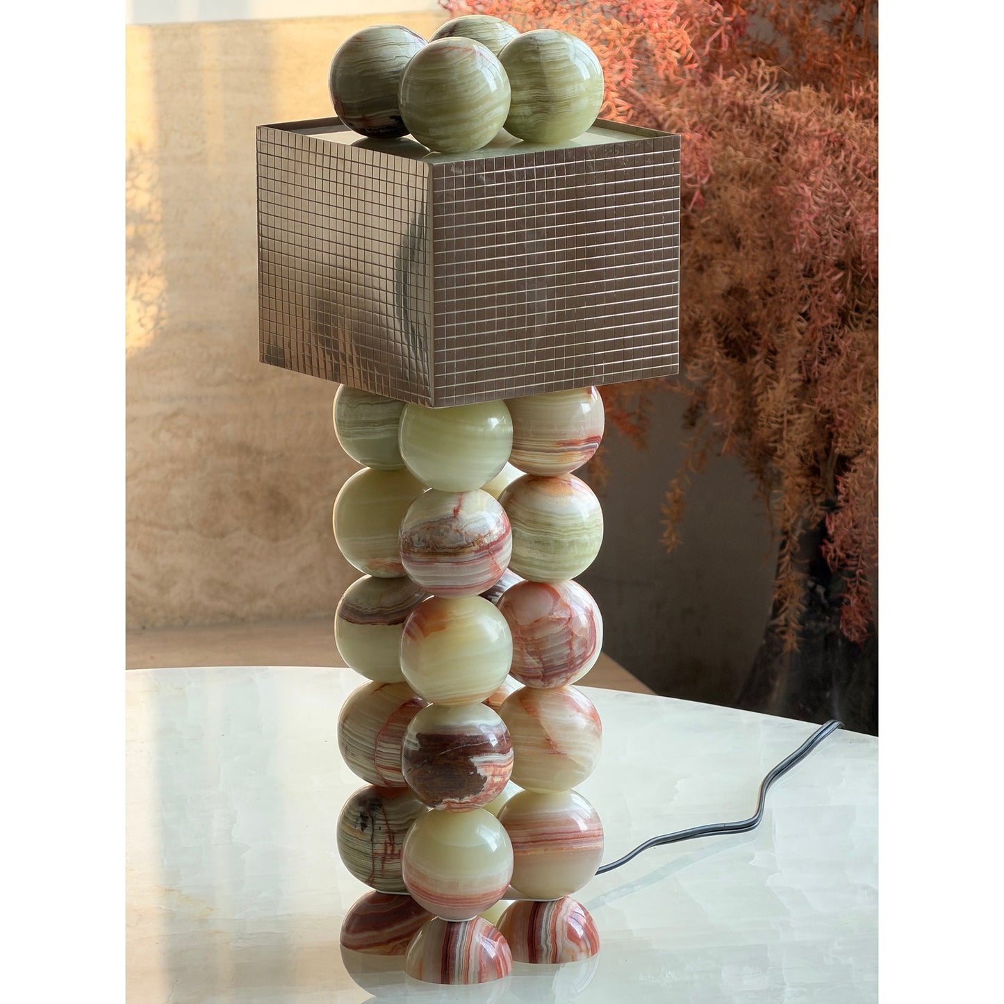 Atalaya Table Lamp | Luxury Natural Cyan Jade & Mirror Gold Statement Light