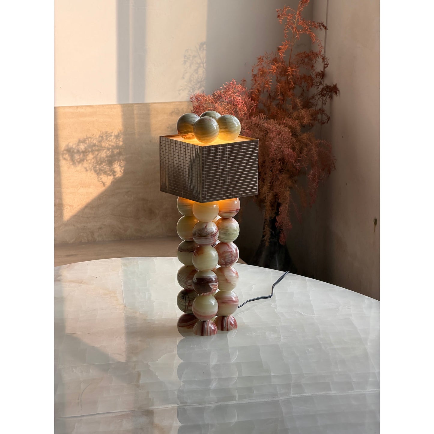 Atalaya Table Lamp | Luxury Natural Cyan Jade & Mirror Gold Statement Light