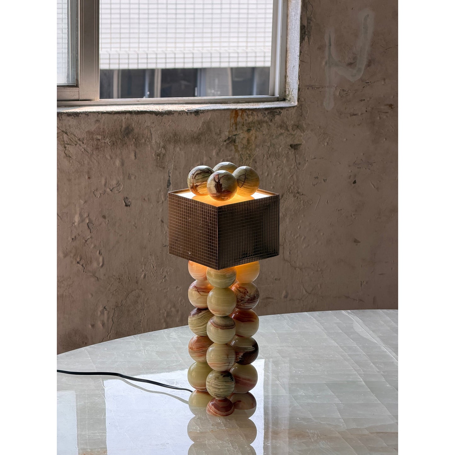 Atalaya Table Lamp | Luxury Natural Cyan Jade & Mirror Gold Statement Light