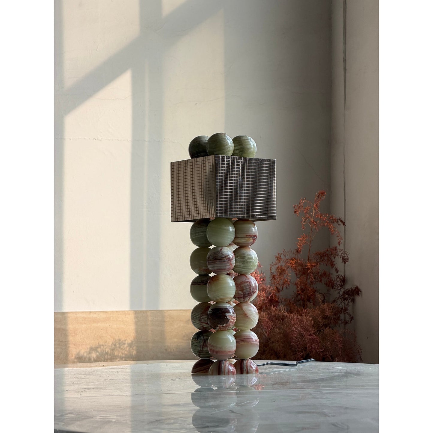 Atalaya Table Lamp | Luxury Natural Cyan Jade & Mirror Gold Statement Light