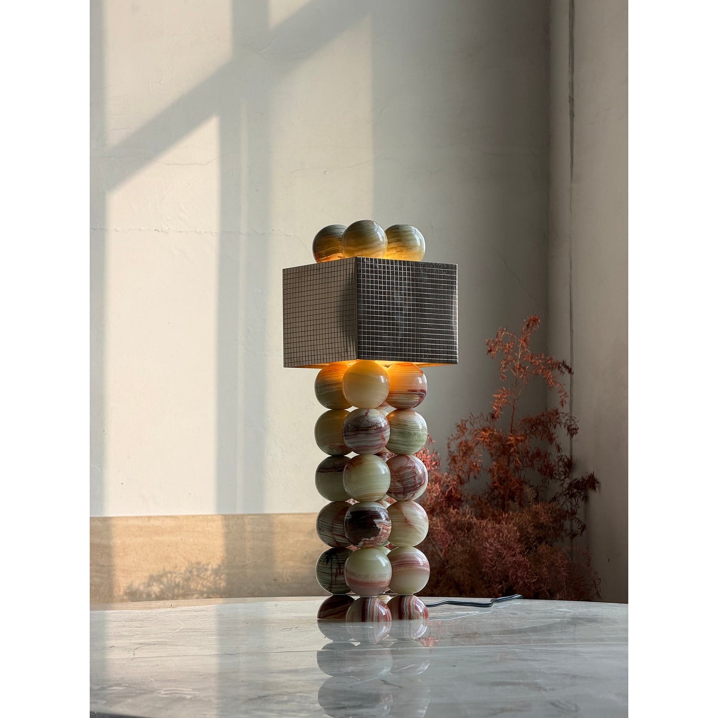 Atalaya Table Lamp | Luxury Natural Cyan Jade & Mirror Gold Statement Light