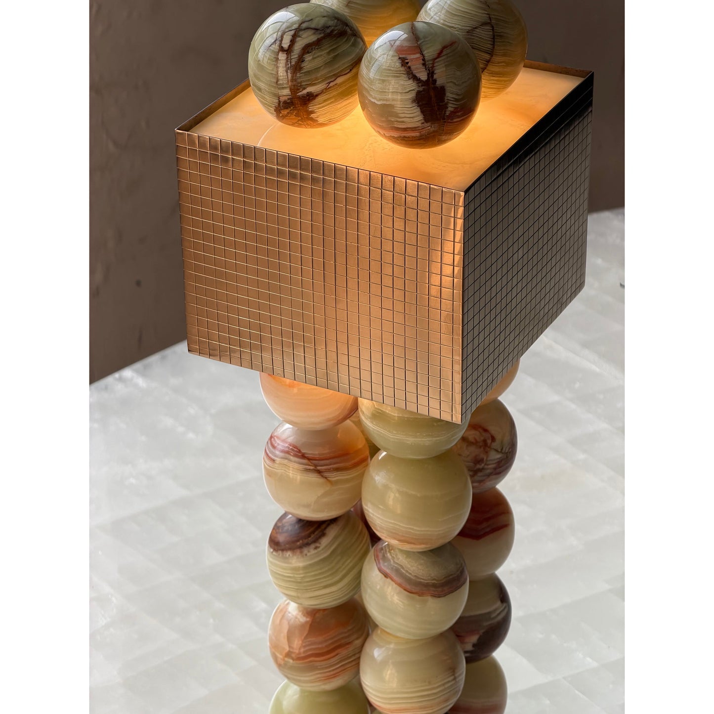 Atalaya Table Lamp | Luxury Natural Cyan Jade & Mirror Gold Statement Light