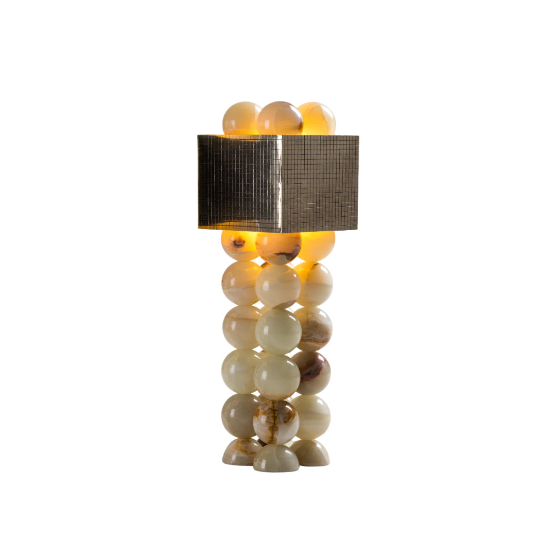 Atalaya Table Lamp | Luxury Natural Cyan Jade & Mirror Gold Statement Light