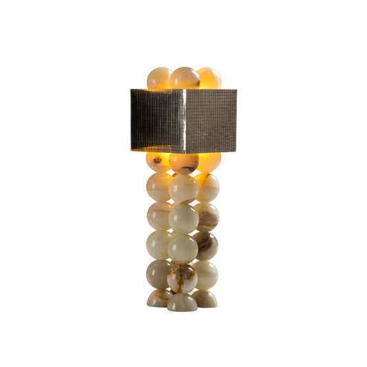Atalaya Table Lamp | Luxury Natural Cyan Jade & Mirror Gold Statement Light