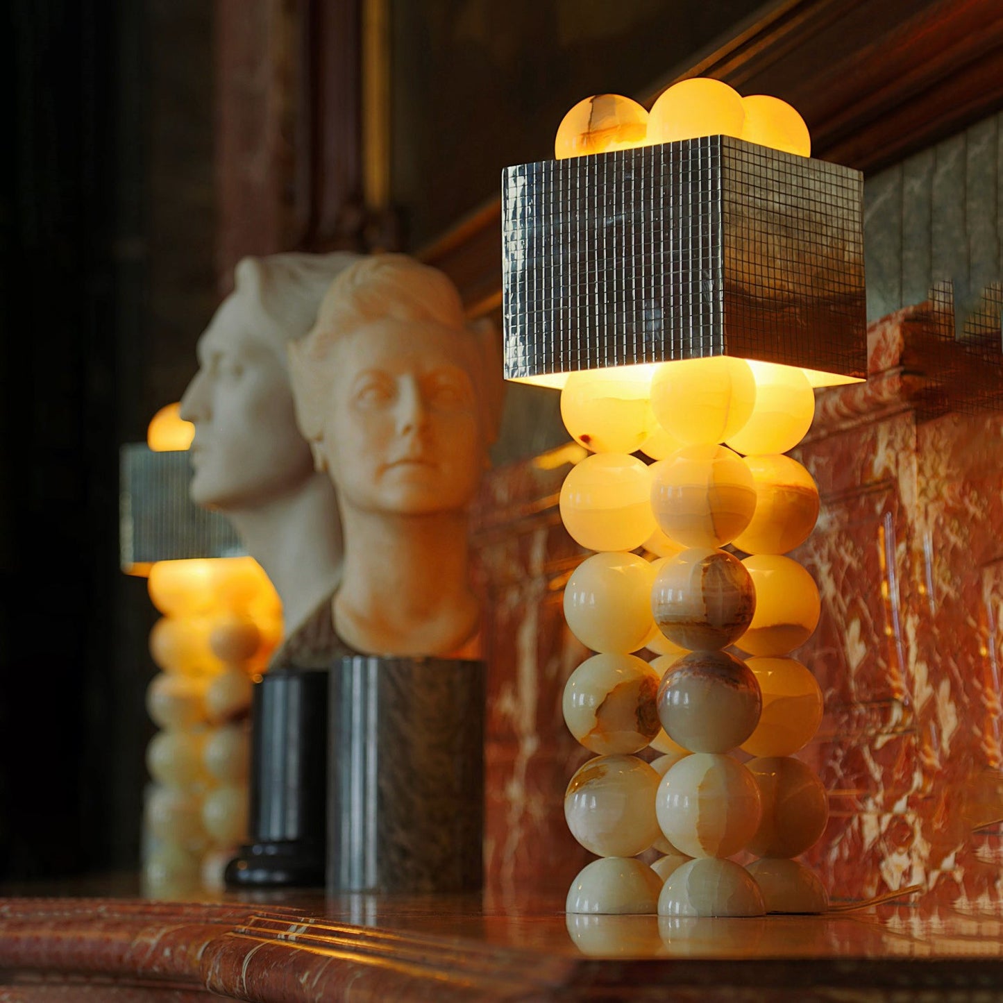 Atalaya Table Lamp | Luxury Natural Cyan Jade & Mirror Gold Statement Light