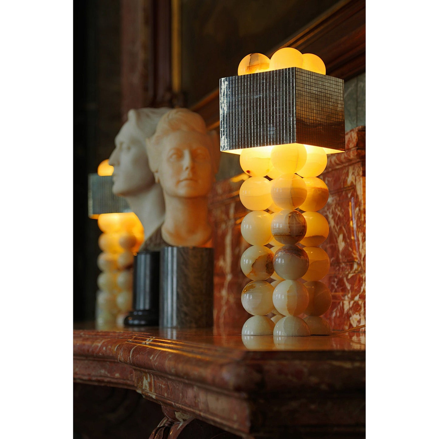 Atalaya Table Lamp | Luxury Natural Cyan Jade & Mirror Gold Statement Light