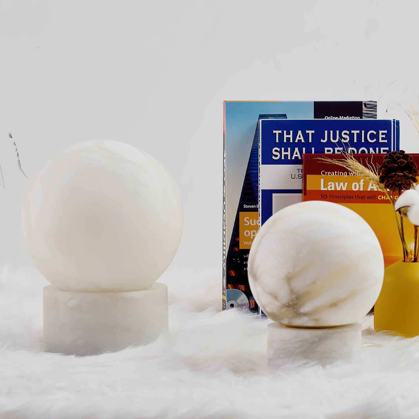 Athena Alabaster Table Lamp | Luxury Natural Stone Sphere & Cylinder Light