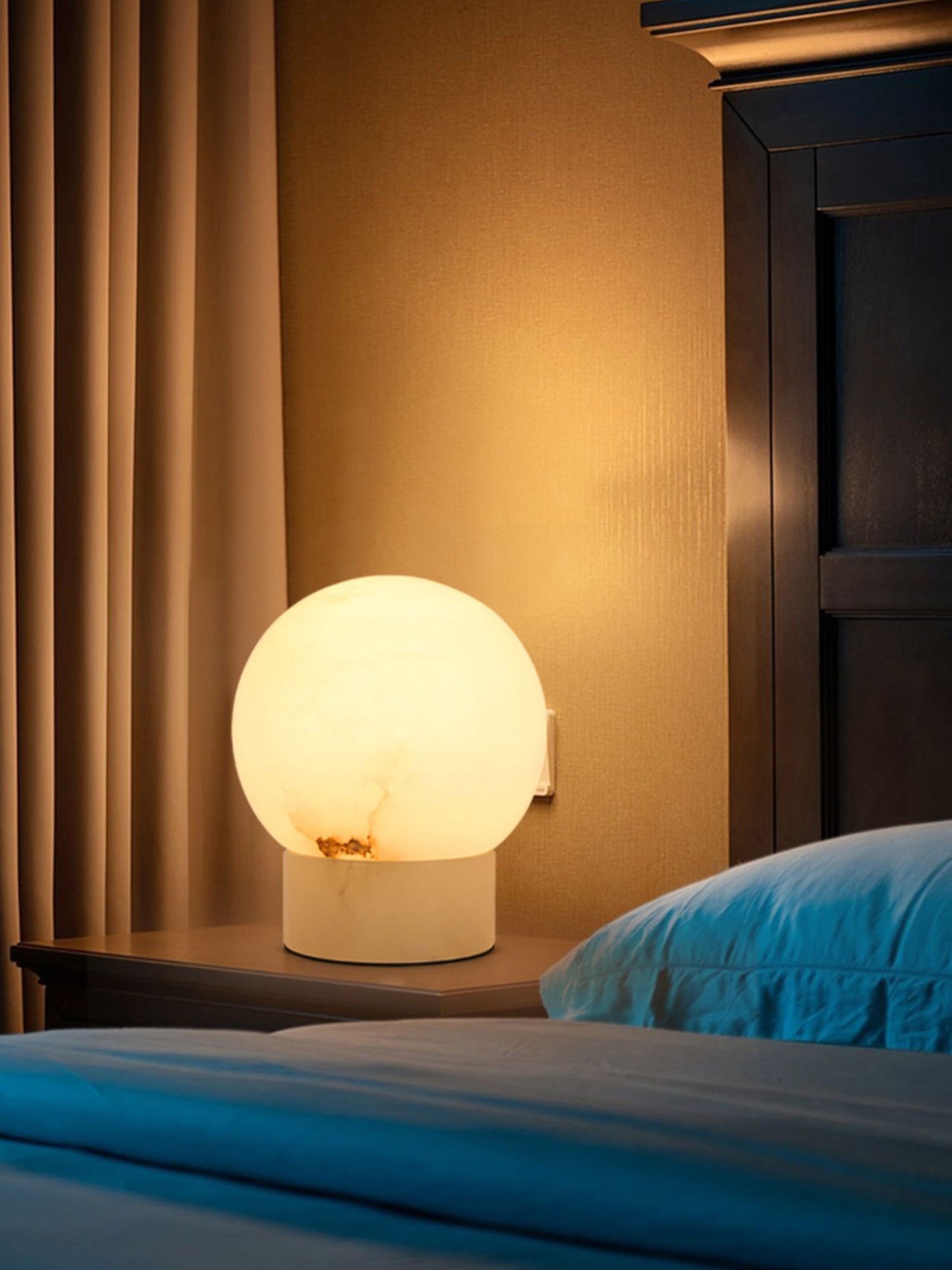 Athena Alabaster Table Lamp | Luxury Natural Stone Sphere & Cylinder Light