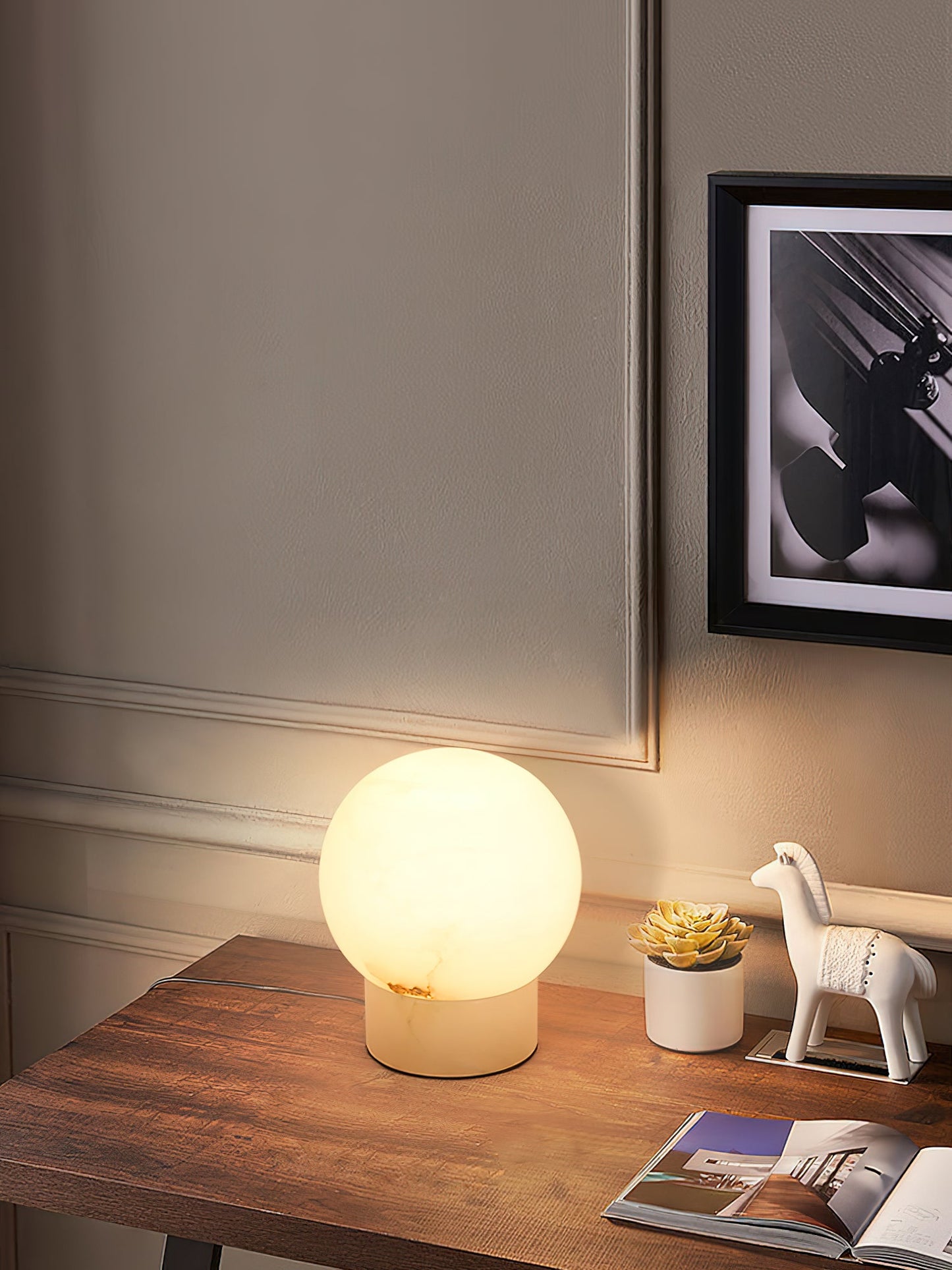 Athena Alabaster Table Lamp | Luxury Natural Stone Sphere & Cylinder Light