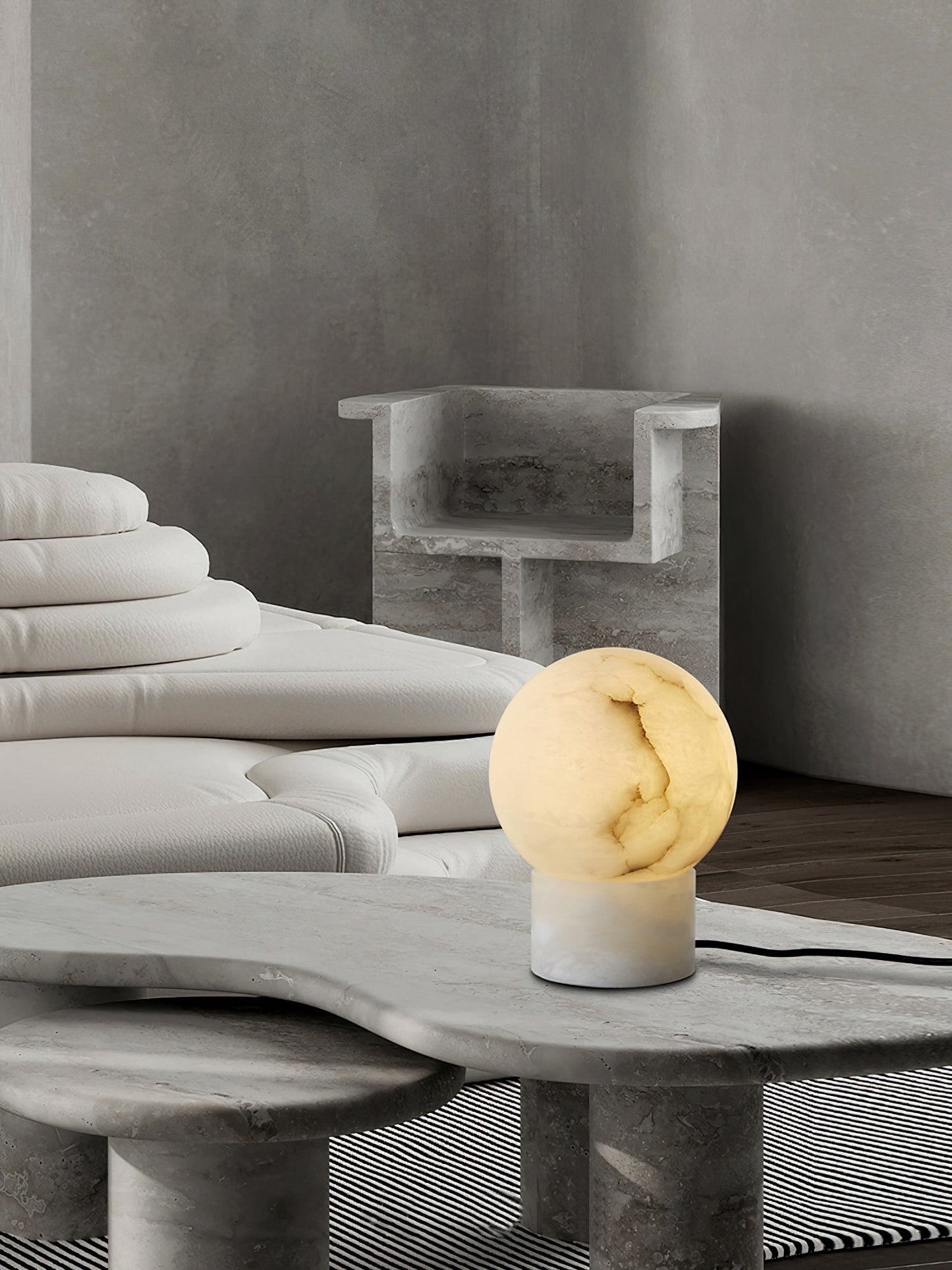 Athena Alabaster Table Lamp | Luxury Natural Stone Sphere & Cylinder Light