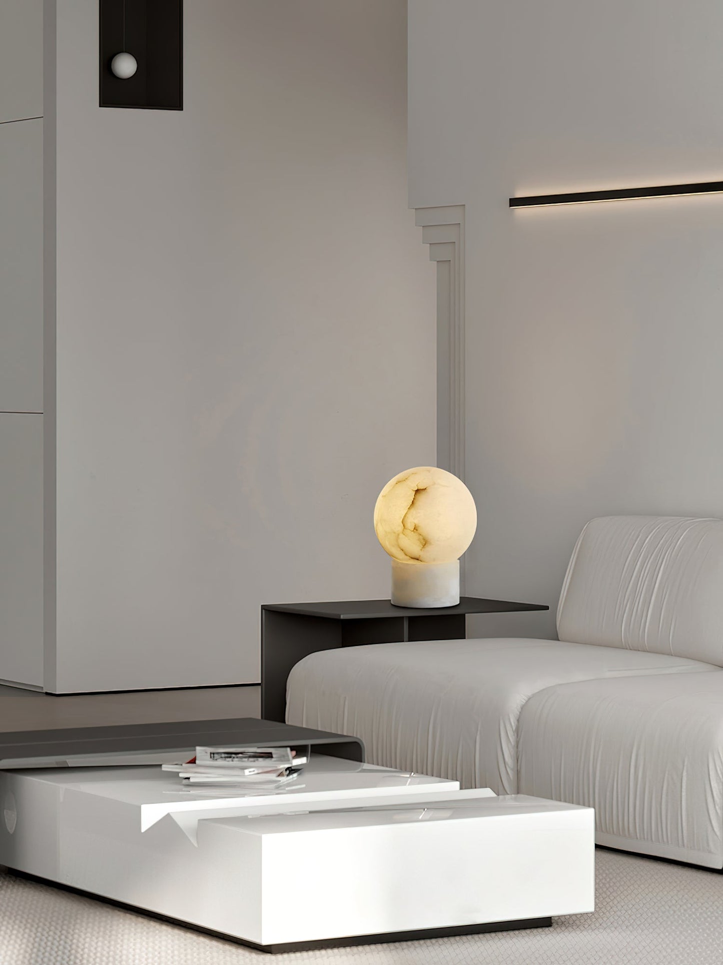 Athena Alabaster Table Lamp | Luxury Natural Stone Sphere & Cylinder Light