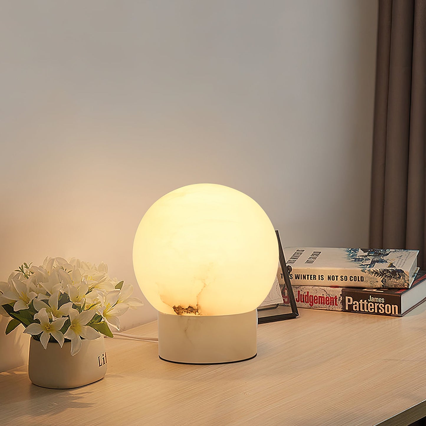 Athena Alabaster Table Lamp | Luxury Natural Stone Sphere & Cylinder Light