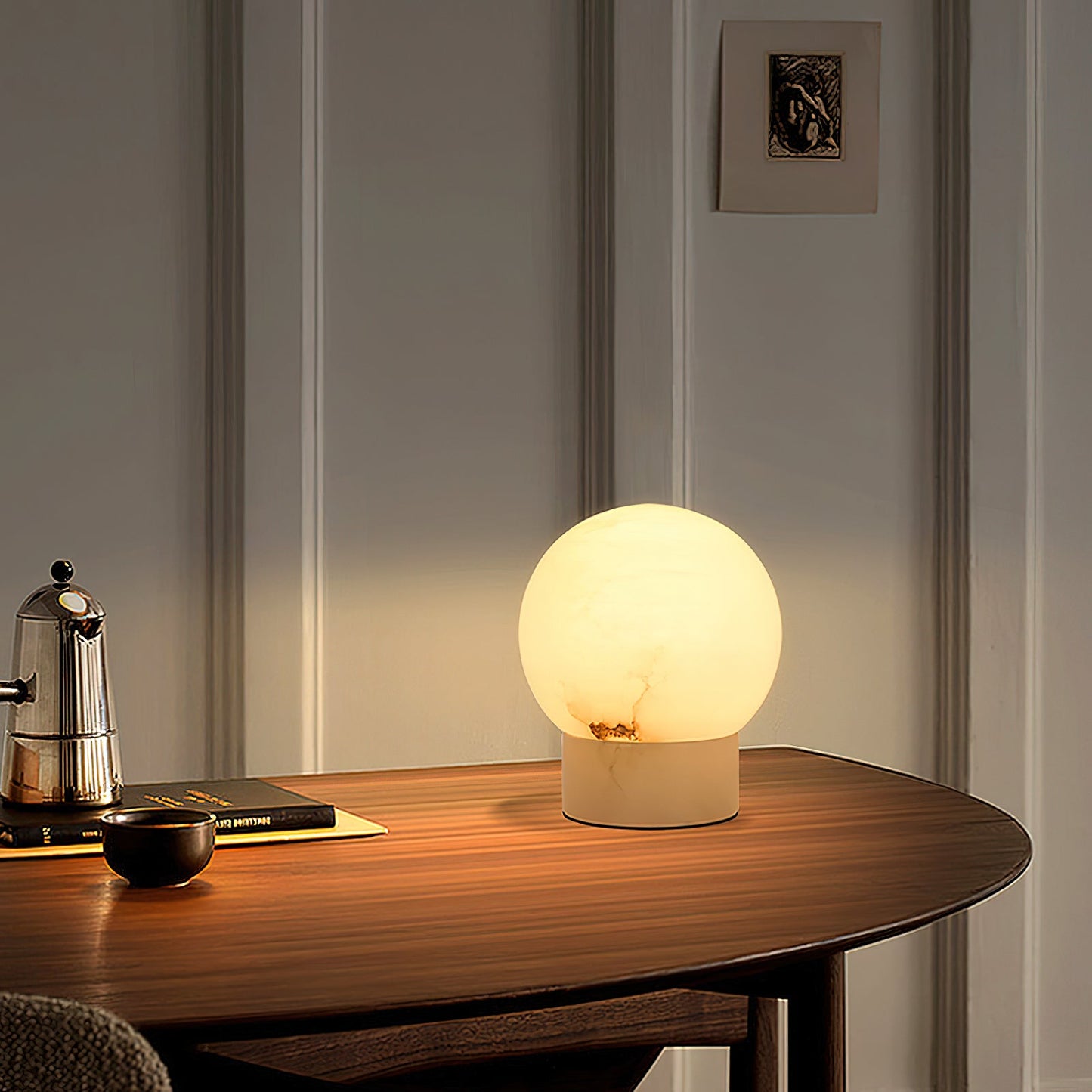 Athena Alabaster Table Lamp | Luxury Natural Stone Sphere & Cylinder Light
